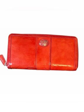 Coach Red Patent Leather Zip-Around Wallet Silver Hardware